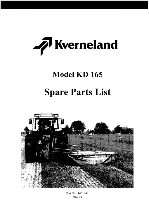 Kverneland KD165 Mower Conditioner 1998 Parts Manual Catalog Pdf Download