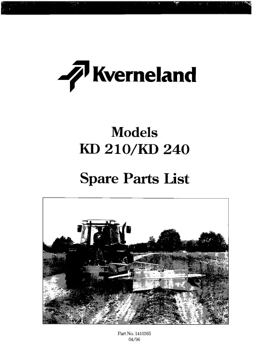 Kverneland KD210 240 Mower Conditioner 1996 Parts Manual Catalog Pdf Download