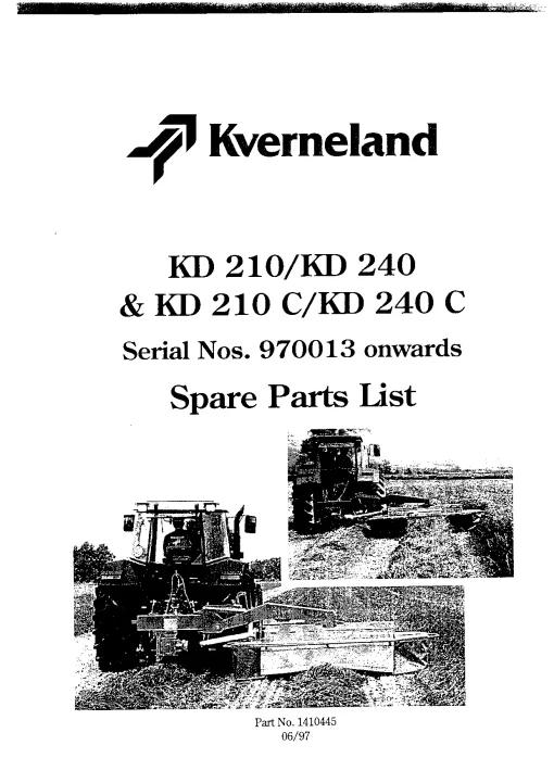 Kverneland KD210(C) KD240(C) Mower Conditioner 1997 Parts Manual Catalog Pdf Download
