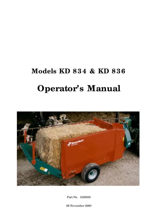 Kverneland KD834 KD836 Round Bale 2000 Operation Maintenance Manual PDF download