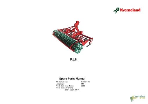 Kverneland KLH Cultivators seedbed 2006 Parts Manual Catalog Pdf Download