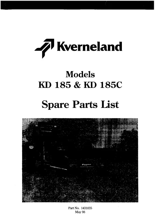 Kverneland KS 185(C) Mower Conditioner 1998 Parts Manual Catalog Pdf Download