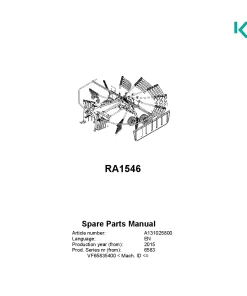 Kverneland Kubota RA1546 Rakes Single rotor 2015 Parts Manual Catalog Pdf Download