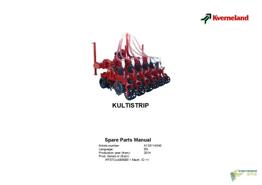 Kverneland Kultistrip Strip-Till 2014 Parts Manual Catalog Pdf Download