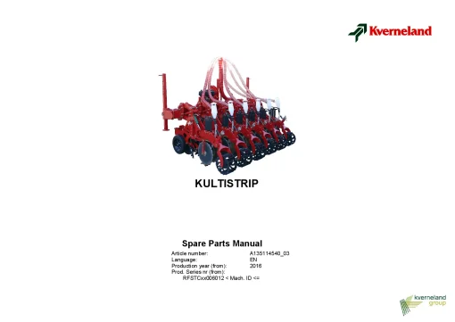 Kverneland Kultistrip Strip-Till 2016 Parts Manual Catalog Pdf Download