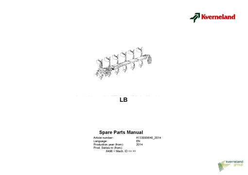 Kverneland LB Ploughs Reversible Mounted 2014 Parts Manual Catalog Pdf Download