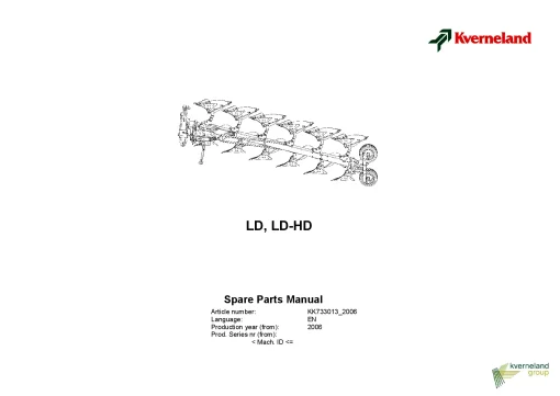Kverneland LD LD-HD Ploughs Reversible Mounted 2006 Parts Manual Catalog Pdf Download