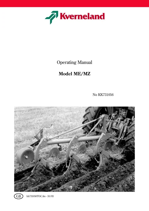 Kverneland ME-MZ Ploughs Operation Maintenance Manual PDF download
