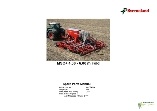 Kverneland MSC 4.00-6.00 m Fold Seeding combination Integrated 2011 Sn 58825 Parts Manual Catalog Pdf Download