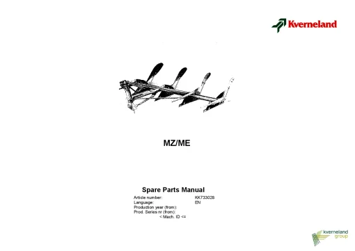 Kverneland MZ ME Ploughs -2005 Parts Manual Catalog Pdf Download
