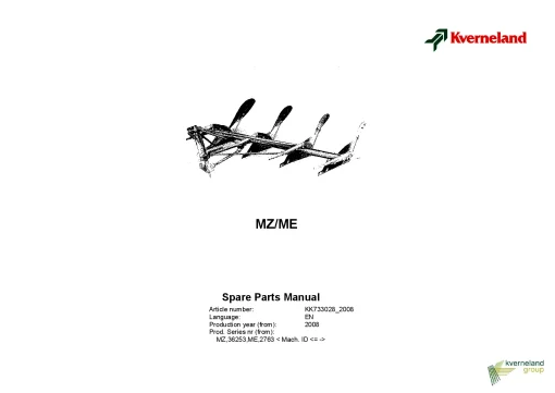 Kverneland MZ ME Ploughs 2008 Parts Manual Catalog Pdf Download