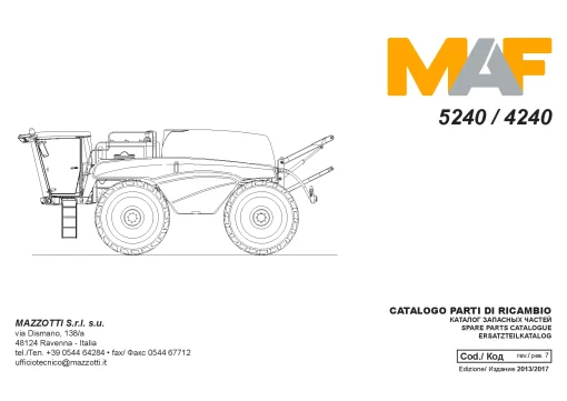 Kverneland Mazzotti MAF 5240 4240 Sprayers -Self-propelled 2013 Parts Manual Catalog Pdf Download