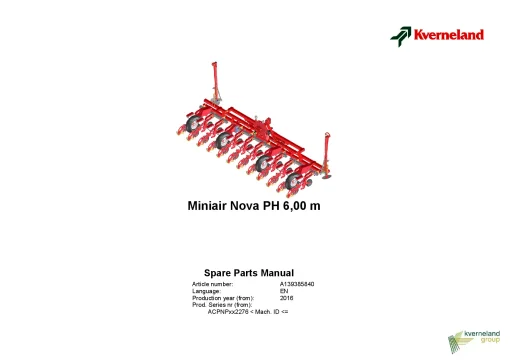 Kverneland Miniair Nova PH 6.00m Precision drills Pneumatic 2016 Parts Manual Catalog Pdf Download