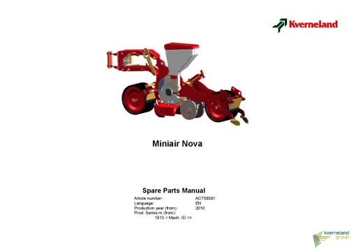 Kverneland Miniair Nova Precision drills Pneumatic 2010 EN Parts Manual Catalog Pdf Download