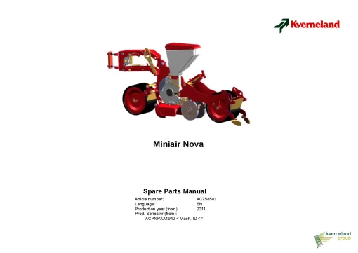 Kverneland Miniair Nova Precision drills Pneumatic 2011 EN Sn 1940- Parts Manual Catalog Pdf Download