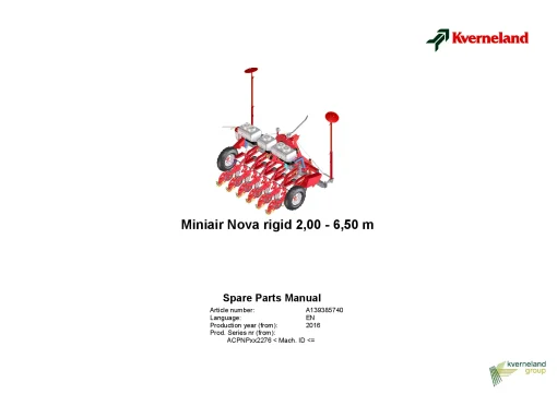 Kverneland Miniair Nova Rigid 2.00-6.50m Precision drills Pneumatic 2016 Parts Manual Catalog Pdf Download