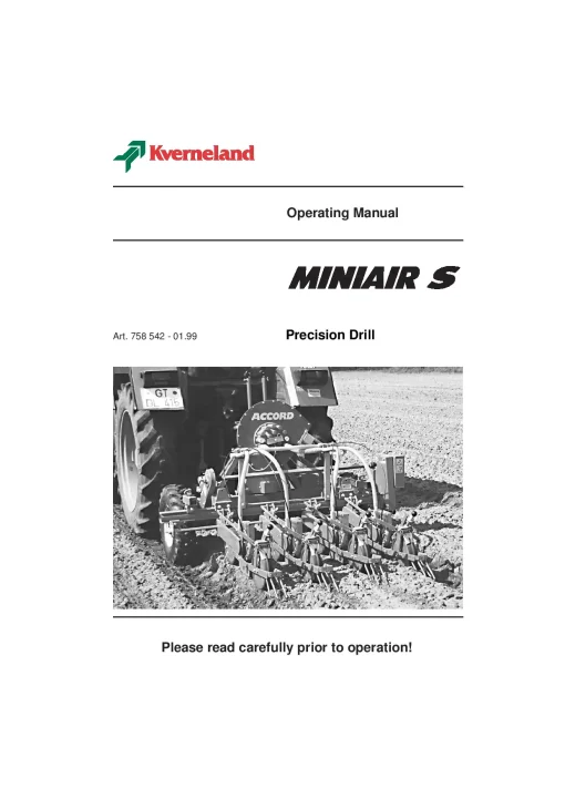 Kverneland Miniair S Precision drills Pneumatic 1999 Operation Maintenance Manual PDF download