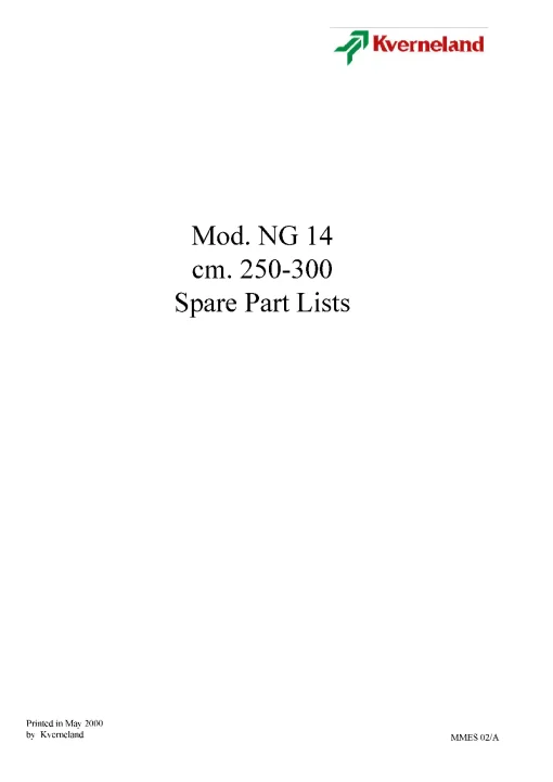 Kverneland Mod.NG 14 cm 250 300 Power Harrows Parts Manual Catalog Pdf Download