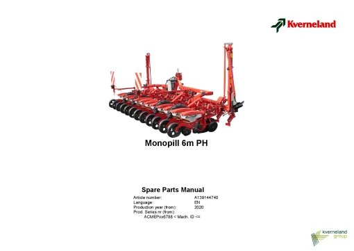 Kverneland Monopill 6m PH Precision drills 2020 Parts Manual Catalog Pdf Download