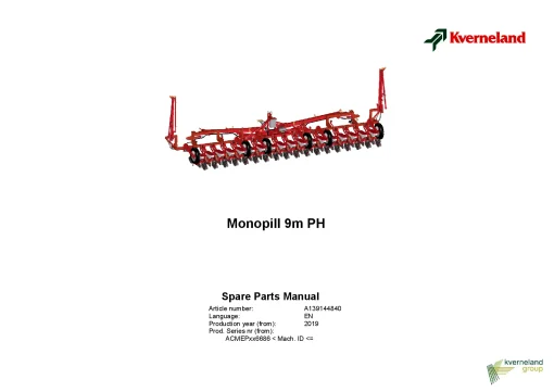 Kverneland Monopill PH 9.00 m Precision drills 2019 Parts Manual Catalog Pdf Download