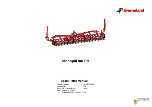 Kverneland Monopill PH 9.00 m Precision drills 2020 Parts Manual Catalog Pdf Download
