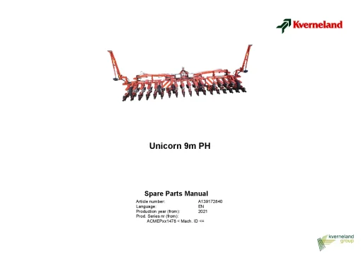 Kverneland Monopill PH 9.00m Precision drills 2021 Parts Manual Catalog Pdf Download