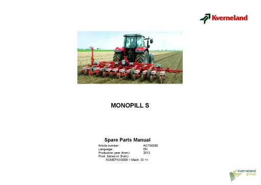 Kverneland Monopill S Precision drills 2012 Sn 5006 Parts Manual Catalog Pdf Download