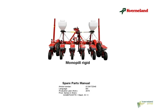 Kverneland Monopill rigid Precision drills 2015 Parts Manual Catalog Pdf Download