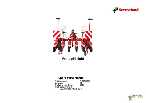 Kverneland Monopill rigid Precision drills 2019 Parts Manual Catalog Pdf Download