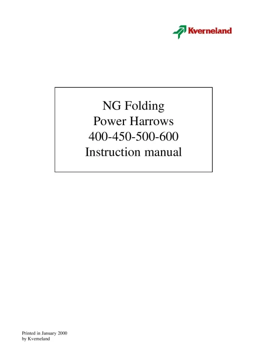 Kverneland NG Folding 400 450 500 600 Power Harows Operation Maintenance Manual PDF download