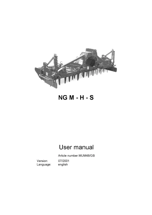 Kverneland NG-H -S Power Harrows 2001 Operation Maintenance Manual PDF download