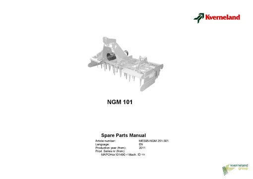 Kverneland NG-M 101 Power Harrows 2010 Sn 101490 Parts Manual Catalog Pdf Download