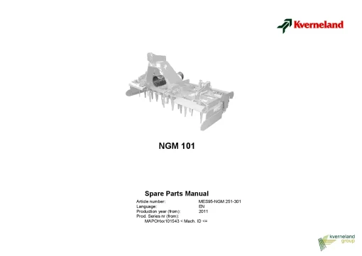 Kverneland NG-M 101 Power Harrows 2011 Sn 101543 Parts Manual Catalog Pdf Download