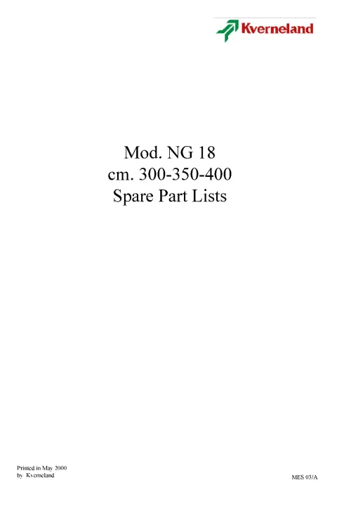 Kverneland NG18 300 350 400 Power Harrows 2000 Parts Manual Catalog Pdf Download
