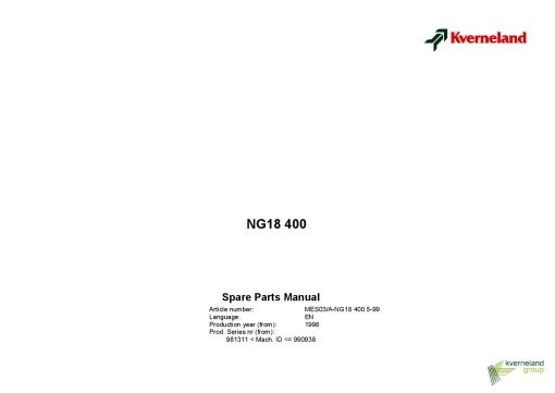 Kverneland NG18 400 Power Harrows 1998 Sn 981311-990938 Parts Manual Catalog Pdf Download