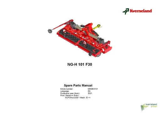 Kverneland NGH 101 F30 Power Harrow 2021 Parts Manual Catalog Pdf Download