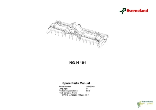Kverneland NGH 101 Power harrows 2014 Parts Manual Catalog Pdf Download