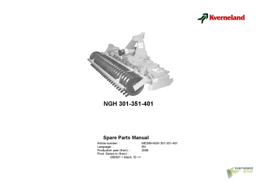 Kverneland NGH- 301 351 401 Power harrows 2006 Sn 060501 Parts Manual Catalog Pdf Download