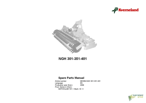 Kverneland NGH- 301 351 401 Power harrows 2009 Parts Manual Catalog Pdf Download