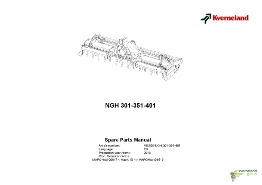 Kverneland NGH- 301 351 401 Power harrows 2010 Sn 100617-101519 Parts Manual Catalog Pdf Download