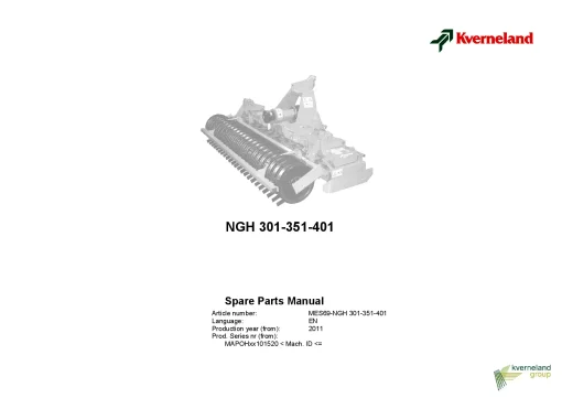 Kverneland NGH- 301 351 401 Power harrows 2011 Sn 101520- Parts Manual Catalog Pdf Download