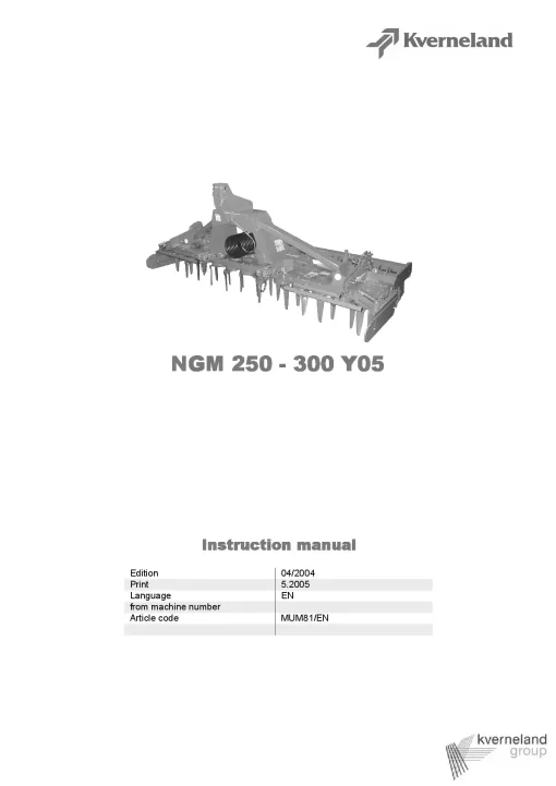 Kverneland NGM 250 300 Y05 Power Harows 2004 Parts Manual Catalog Pdf Download