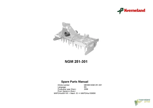 Kverneland NGM 251 -301 Power Harrows 2009 Parts Manual Catalog Pdf Download
