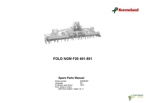 Kverneland NGM F20 401 -501 Power Harrows 2014 Sn 104804 Parts Manual Catalog Pdf Download