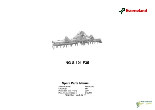 Kverneland NGS 101 F35 Power Harrows 2014 Only UK Parts Manual Catalog Pdf Download