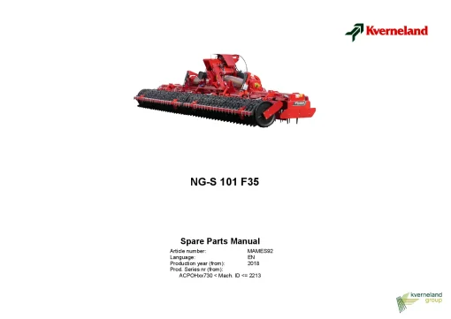 Kverneland NGS 101 F35 Power Harrows 2018 Sn 730-2213 Parts Manual Catalog Pdf Download