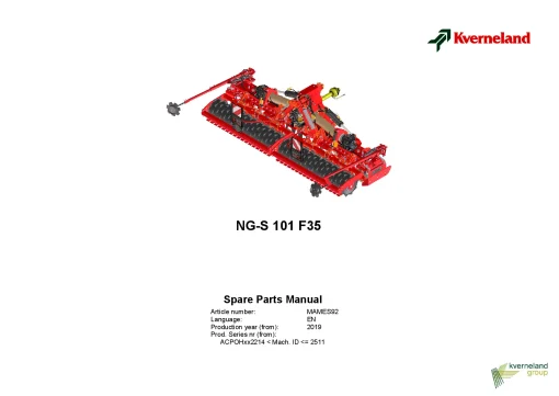 Kverneland NGS 101 F35 Power Harrows 2019 Parts Manual Catalog Pdf Download