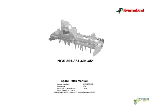 Kverneland NGS-301 351 401 451 Power Harrows 2014 Parts Manual Catalog Pdf Download