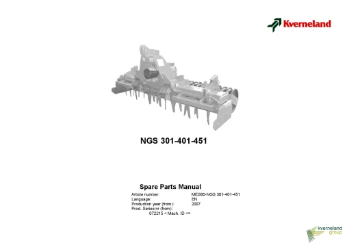 Kverneland NGS 301 401 451 Power Harrows 2007 Sn 072215- Parts Manual Catalog Pdf Download