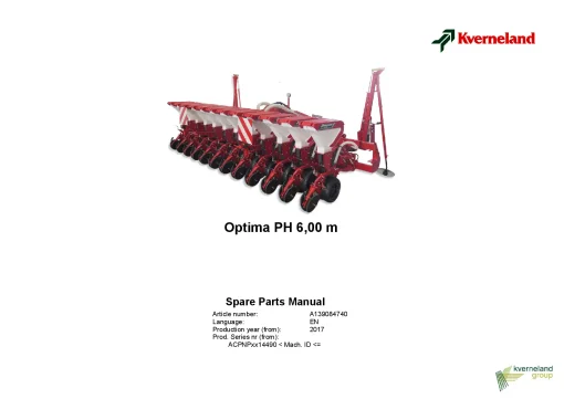 Kverneland OPTIMA 6m PH Precision drills Pneumatic 2017 Parts Manual Catalog Pdf Download